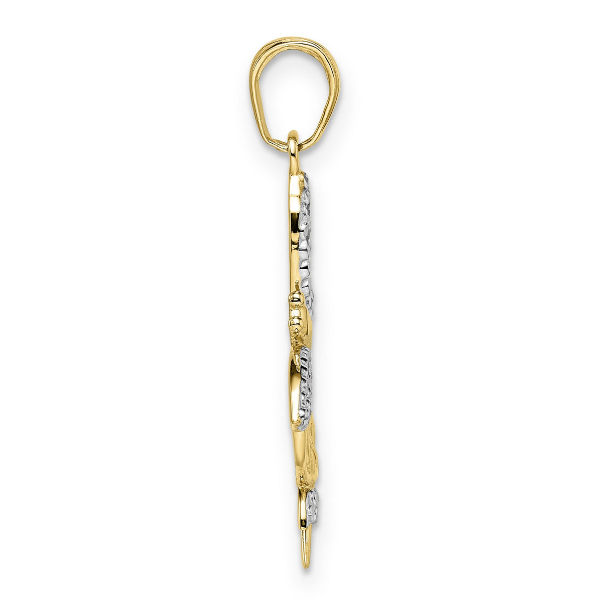 14k Two-Tone Gold Dragonfly Pendant with Open Marquise Wing Design and Rhodium Detail