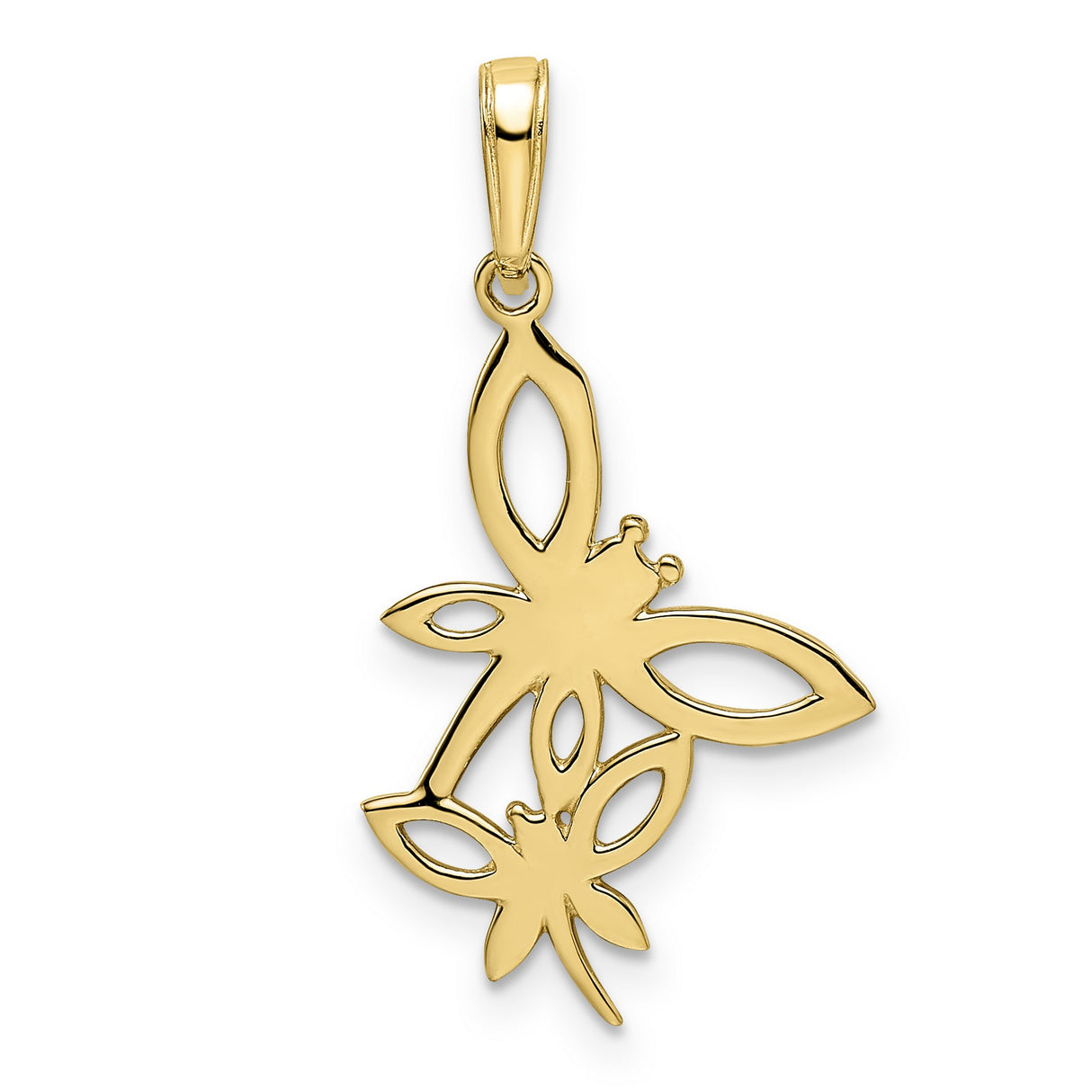 14k Two-Tone Gold Dragonfly Pendant with Open Marquise Wing Design and Rhodium Detail