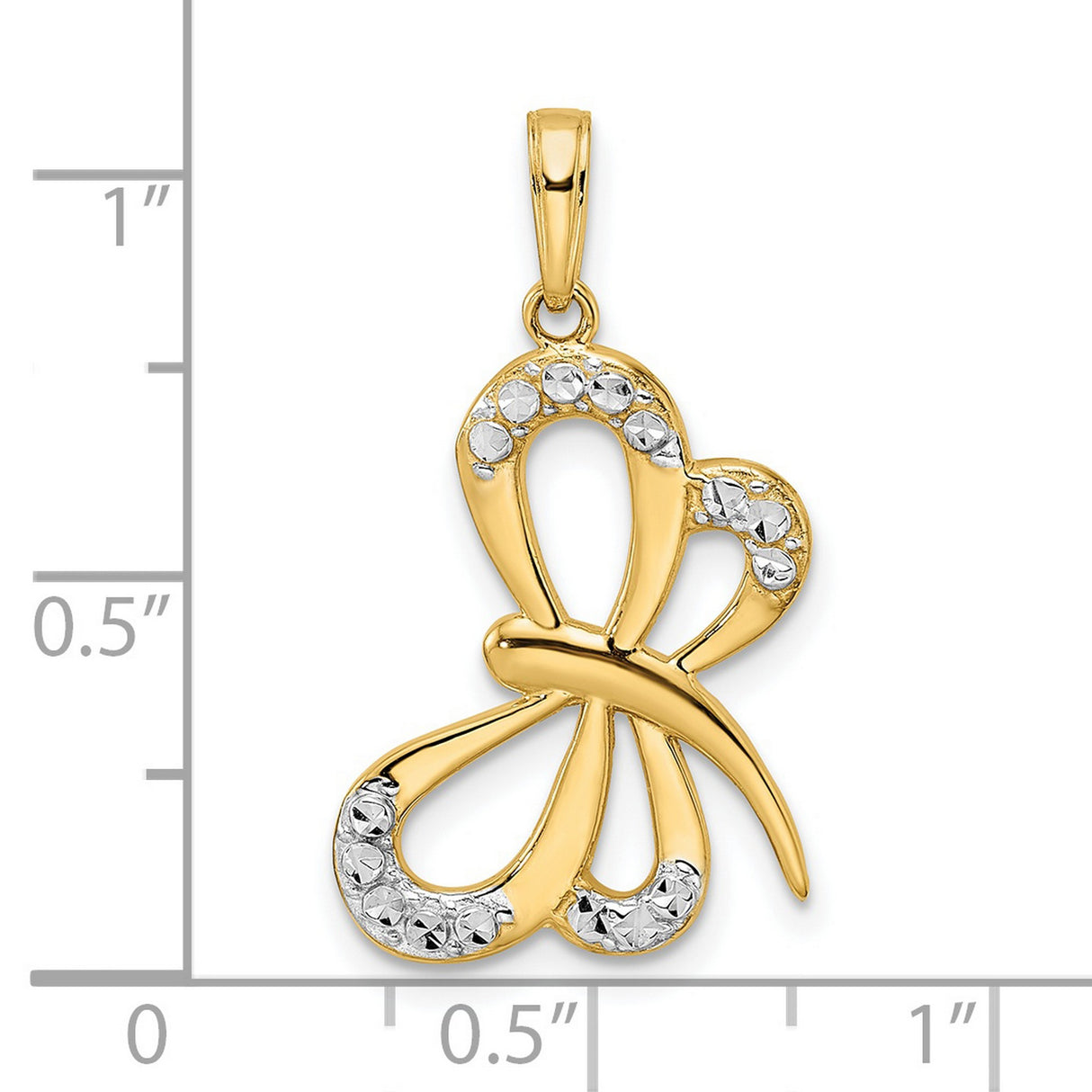 14k Multi-Tone Gold Butterfly Pendant with Polished and Diamond Cut Finish for Women