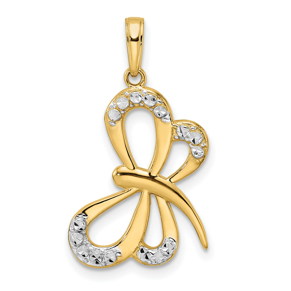 14k Multi-Tone Gold Butterfly Pendant with Polished and Diamond Cut Finish for Women