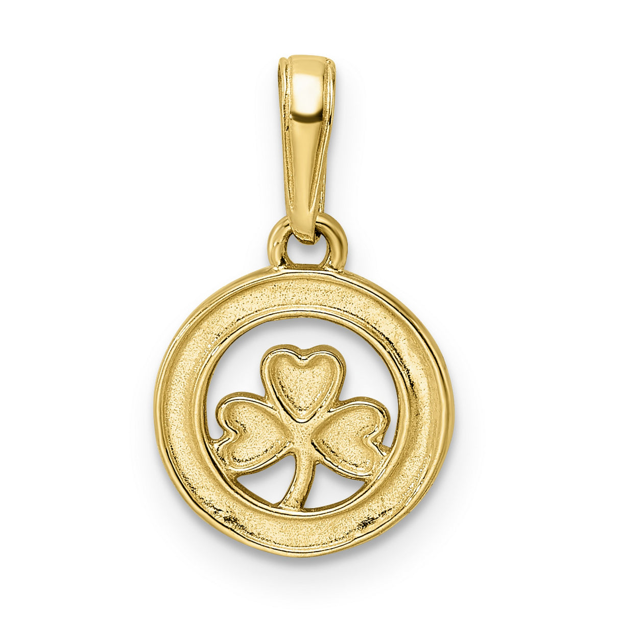 14k Two-Tone Gold Shamrock Pendant with Heart Shaped Clover in Diamond Cut Circle