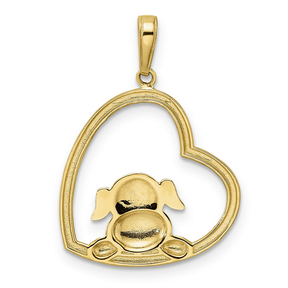 14k Two-Tone Gold Dog Pendant with Heart and Diamond Cut Rhodium Accents for Women