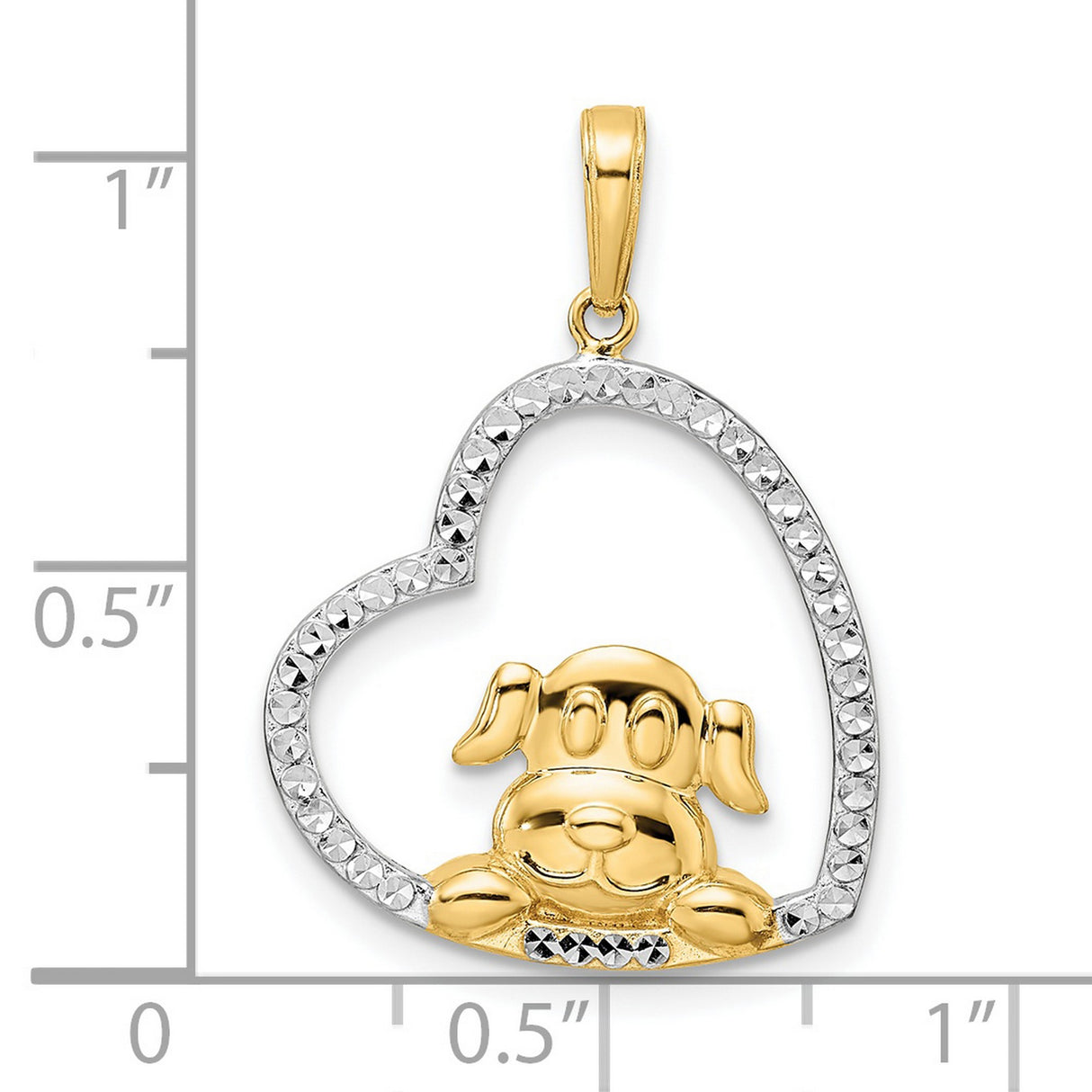 14k Two-Tone Gold Dog Pendant with Heart and Diamond Cut Rhodium Accents for Women