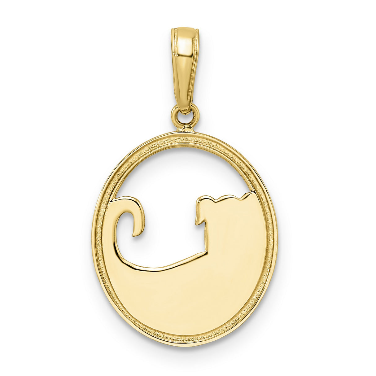 14k Yellow Gold and Rhodium Dog Pendant with Diamond-Cut Oval Frame