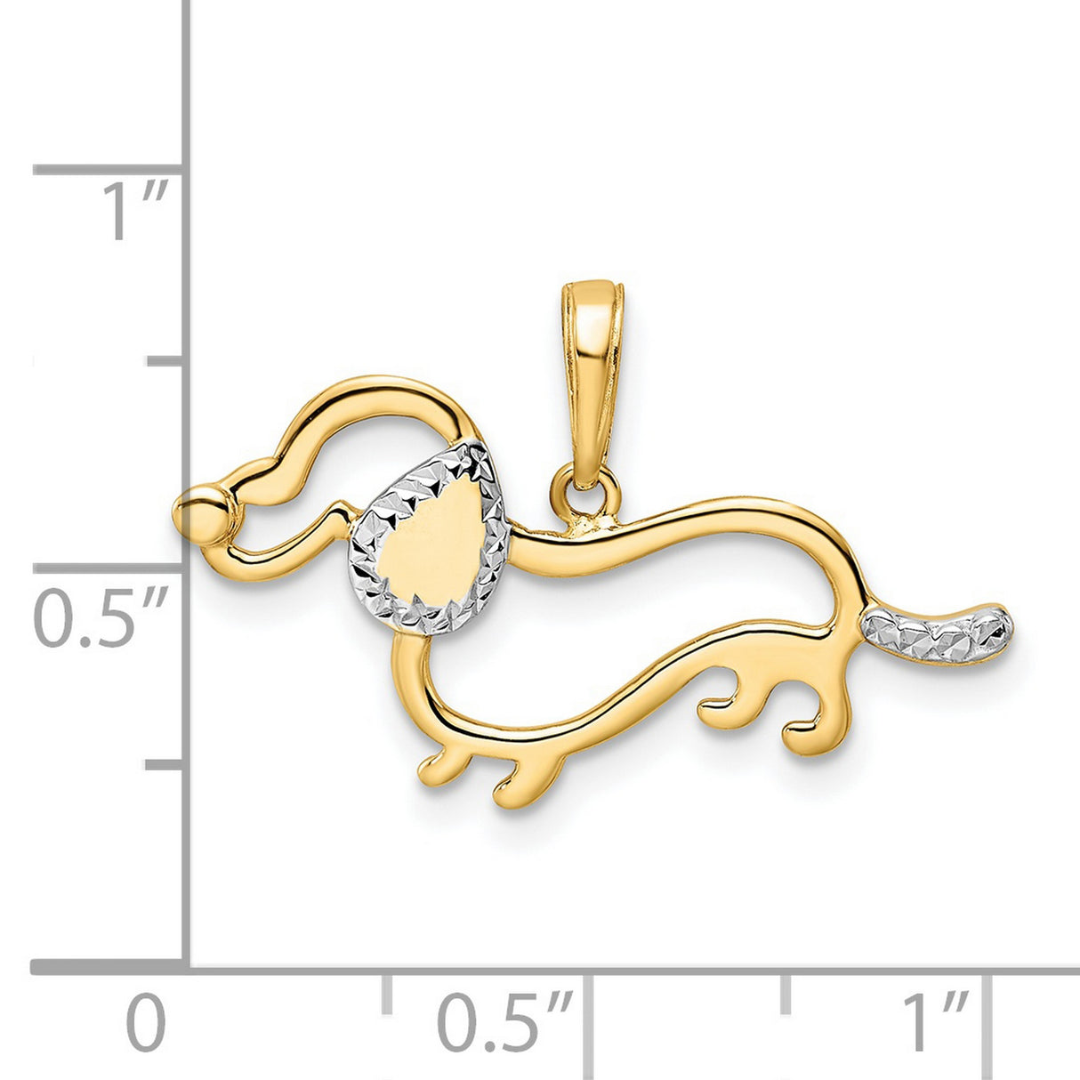 14k Multi-Tone Gold Dachshund Pendant with Rhodium Accents, Openwork Dog Charm