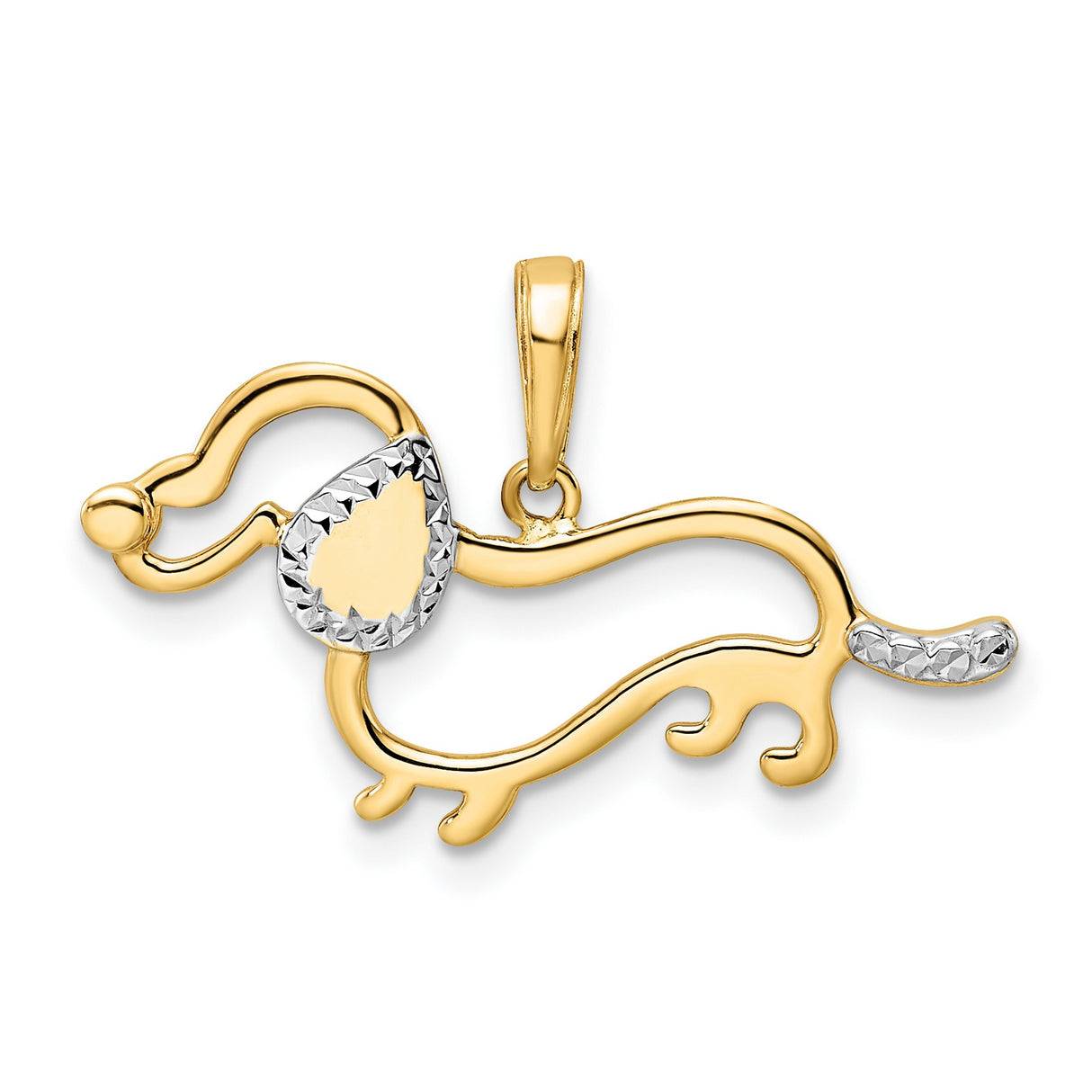 14k Multi-Tone Gold Dachshund Pendant with Rhodium Accents, Openwork Dog Charm