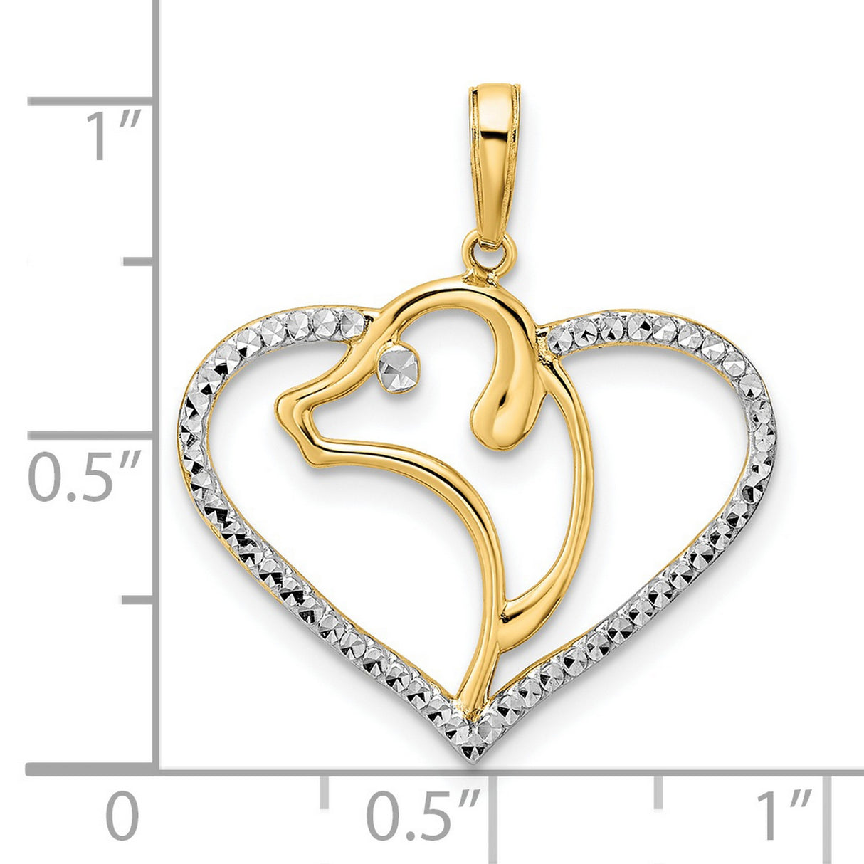 14k Multi-Tone Gold Dolphin Heart Pendant with Diamond Cut Open Heart Design for Women