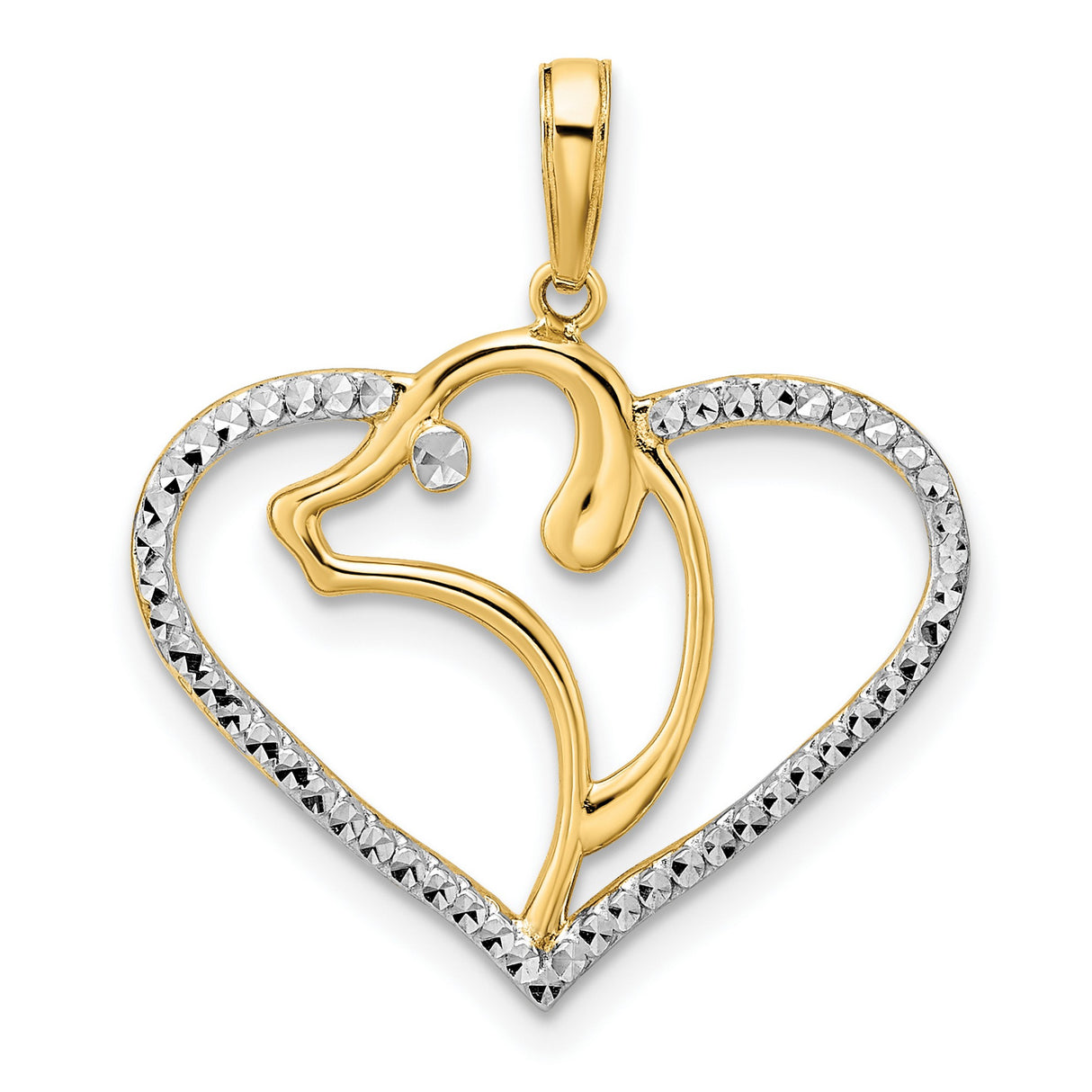 14k Multi-Tone Gold Dolphin Heart Pendant with Diamond Cut Open Heart Design for Women