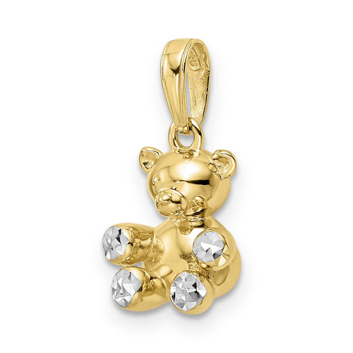14k Multi-Tone Gold Teddy Bear Pendant with Rhodium Accents, Cute Charm for Women or Girls