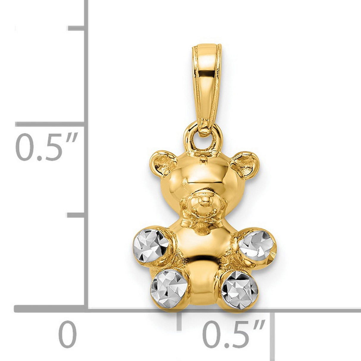 14k Multi-Tone Gold Teddy Bear Pendant with Rhodium Accents, Cute Charm for Women or Girls