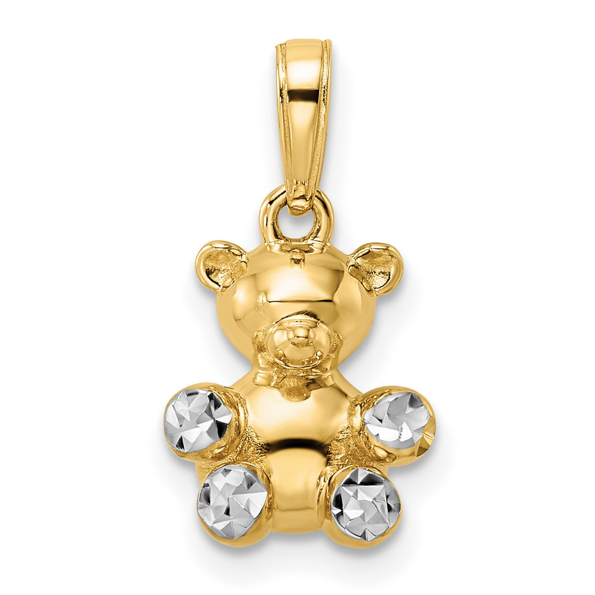 14k Multi-Tone Gold Teddy Bear Pendant with Rhodium Accents, Cute Charm for Women or Girls