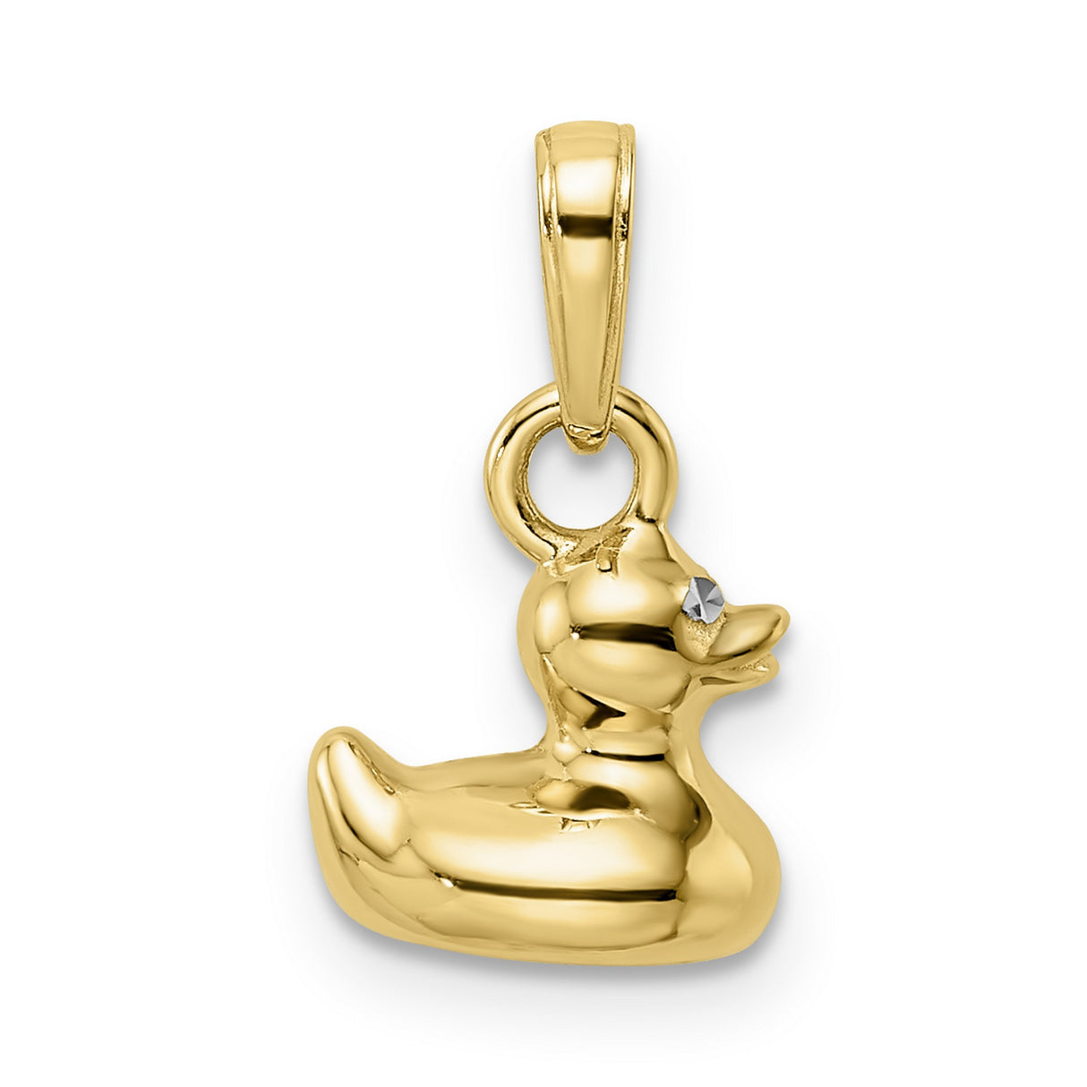 14k Multi-Tone Gold Duck Pendant Charm with Rhodium Eyes, Polished 3D Rubber Duck Design
