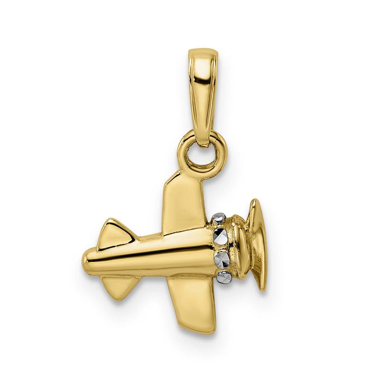14k Multi-Tone Gold Biplane Pendant with Rhodium Accent, Vintage Airplane Charm for Men and Women