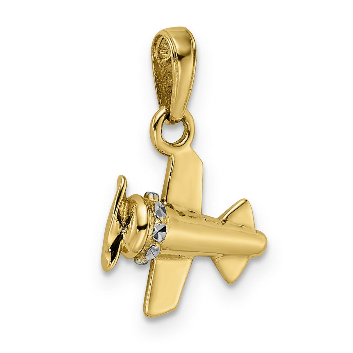 14k Multi-Tone Gold Biplane Pendant with Rhodium Accent, Vintage Airplane Charm for Men and Women