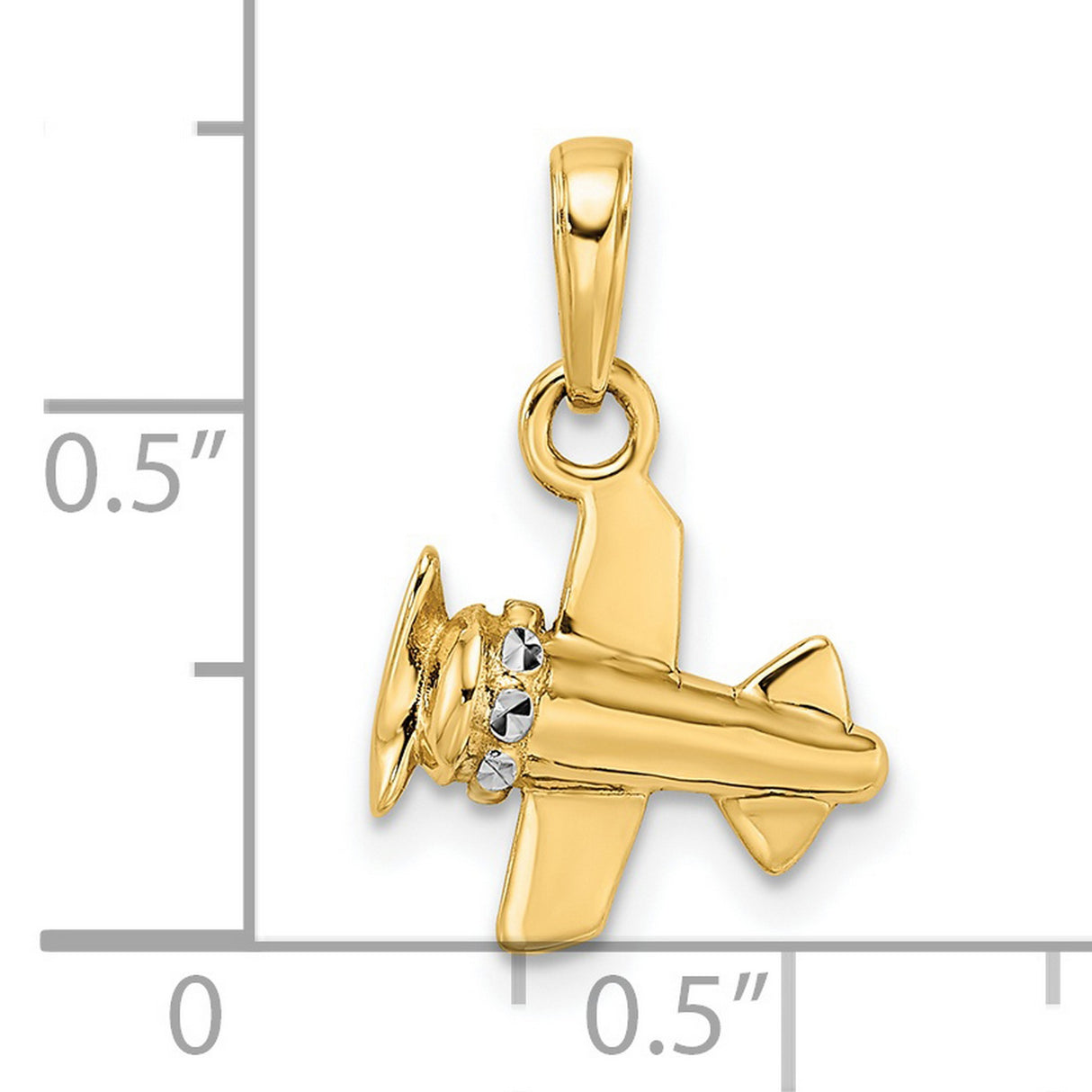 14k Multi-Tone Gold Biplane Pendant with Rhodium Accent, Vintage Airplane Charm for Men and Women