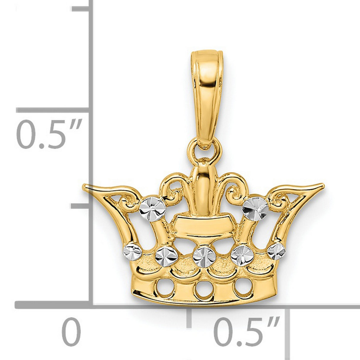 14k Yellow Gold and Rhodium Crown Pendant with Diamond Cut Accents, Regal Unisex Charm