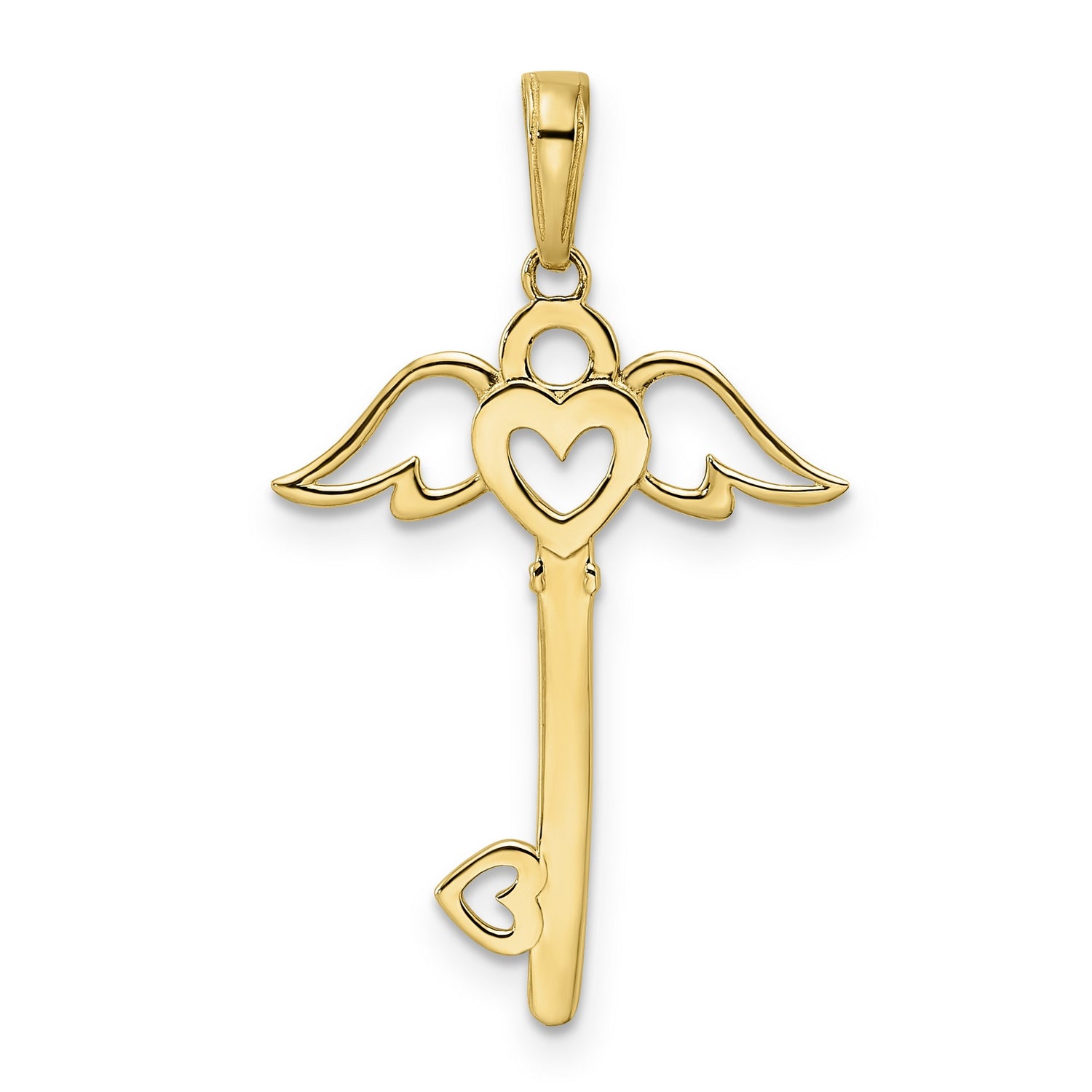 14k Multi-Tone Gold Key Pendant with Angel Wings and Heart Symbol