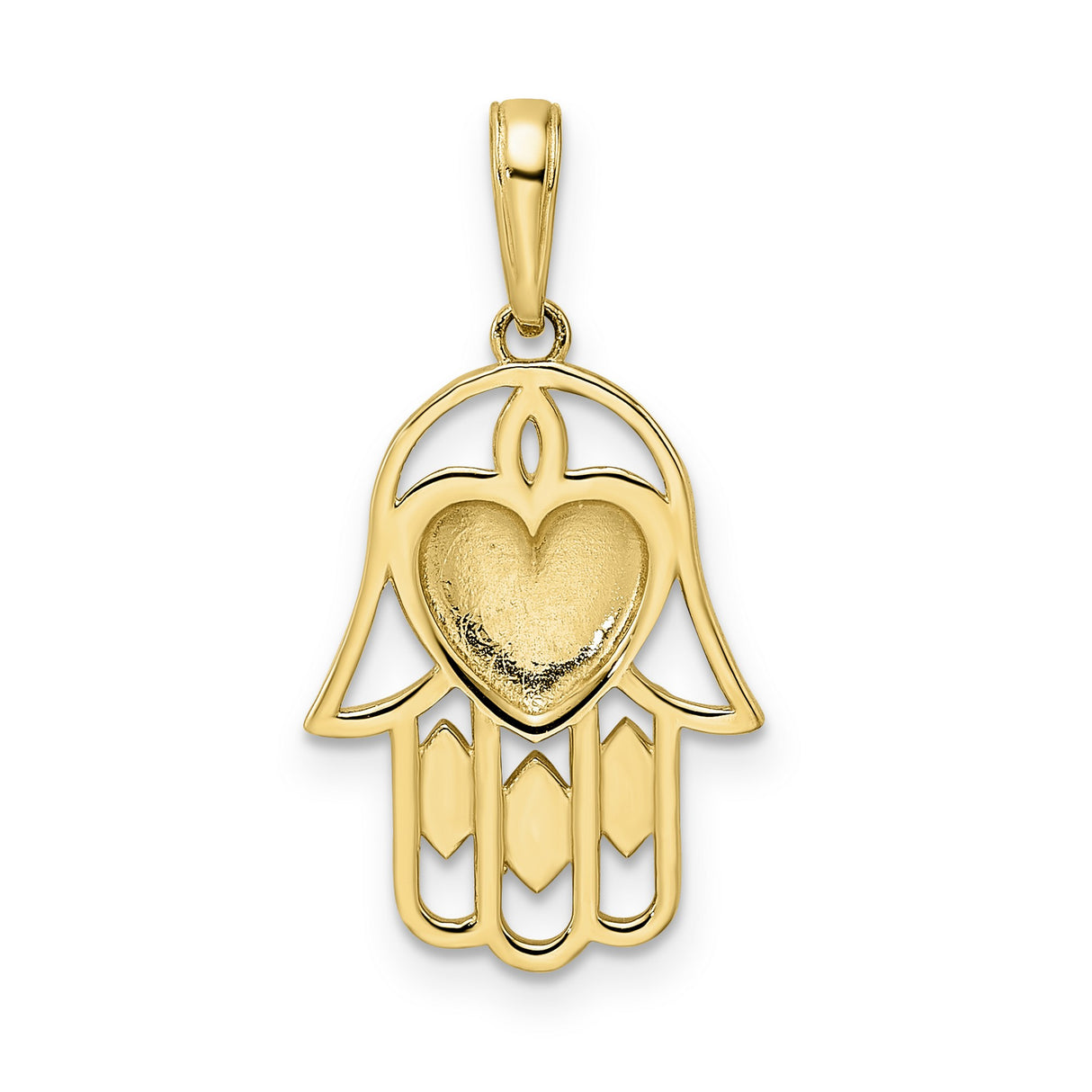 14k Multi-Tone Gold Hamsa Pendant with Textured Heart, Spiritual Hand Charm for Women