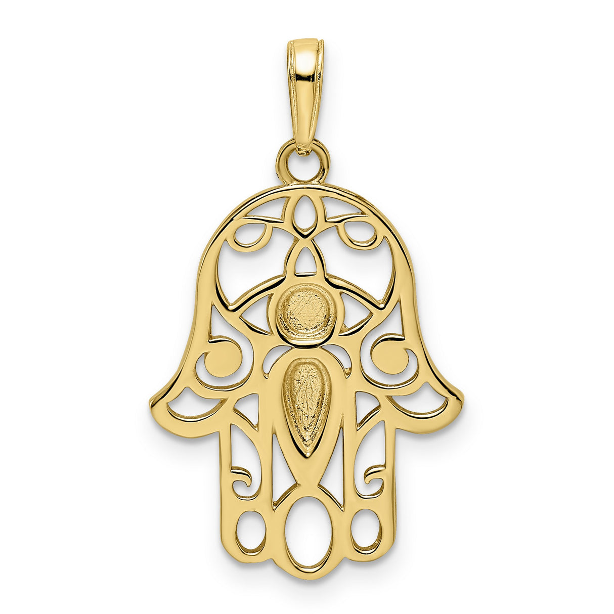 14k Multi-Tone Gold Hamsa Hand Pendant, Openwork Textured Design, Spiritual Symbol of Protection