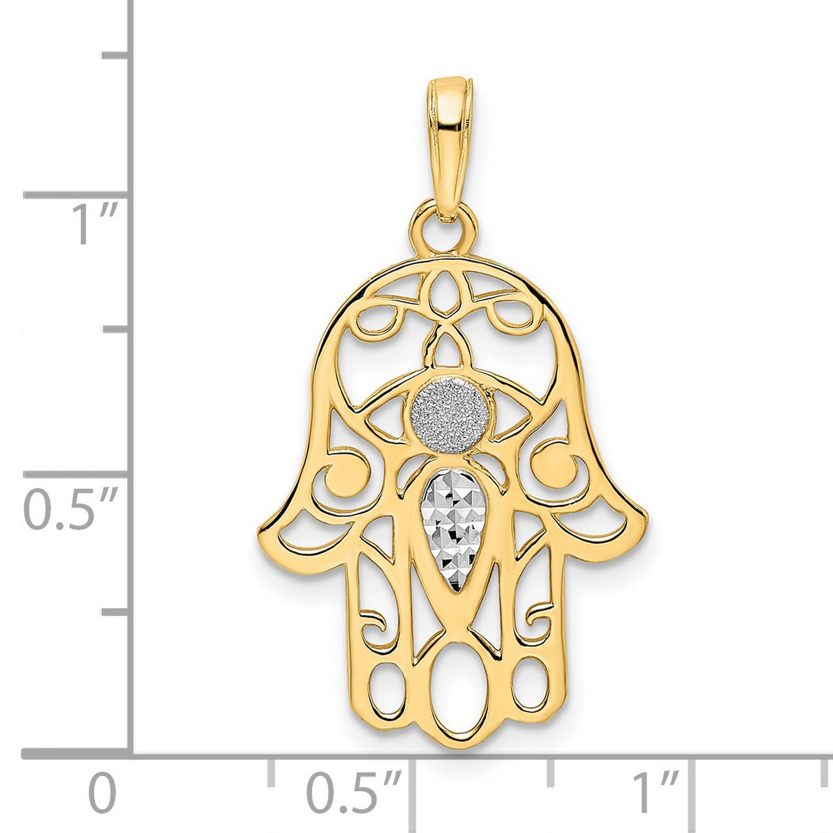 14k Multi-Tone Gold Hamsa Hand Pendant, Openwork Textured Design, Spiritual Symbol of Protection