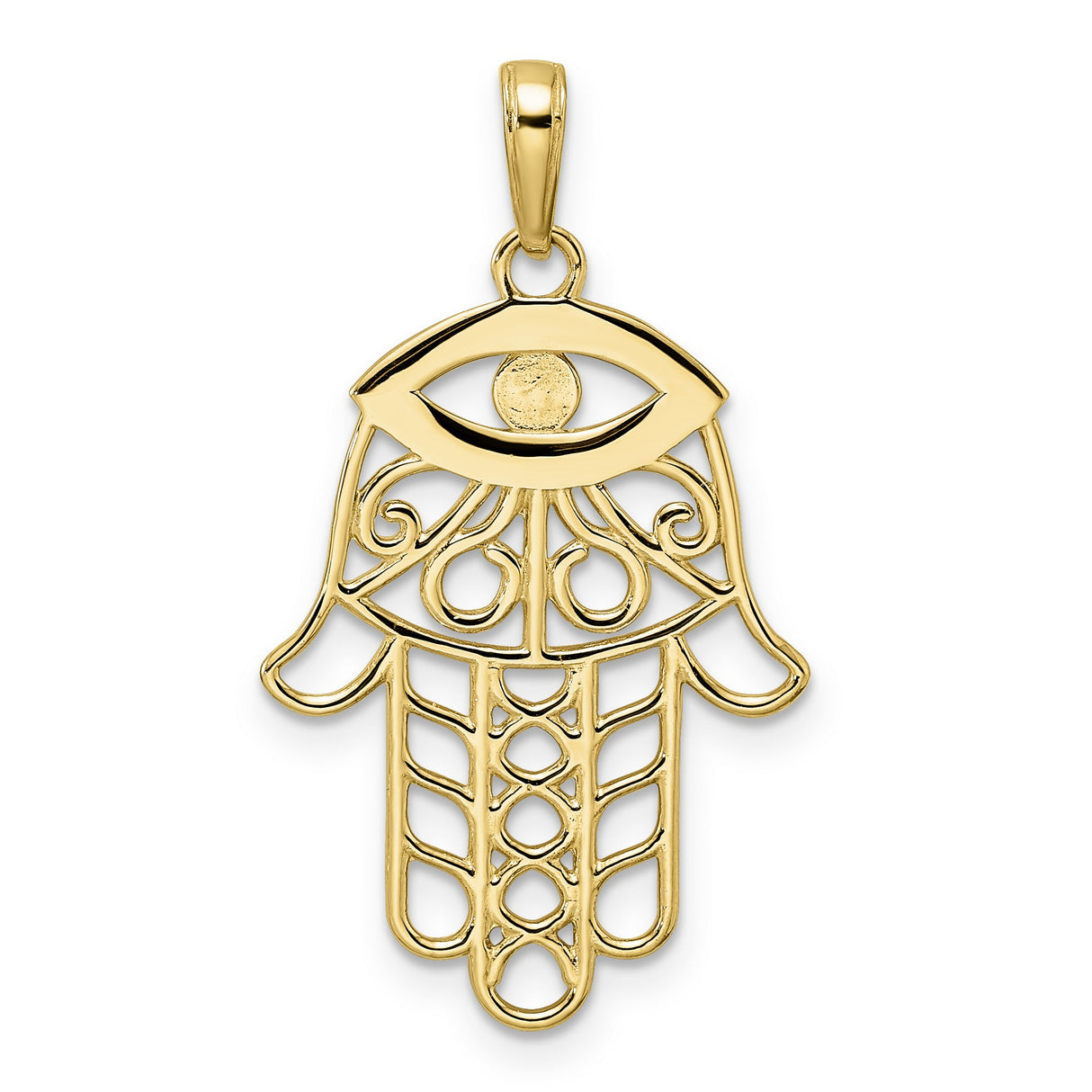 14k Multi-Tone Gold Hamsa Hand Pendant with Evil Eye Design, Filigree Protection Charm