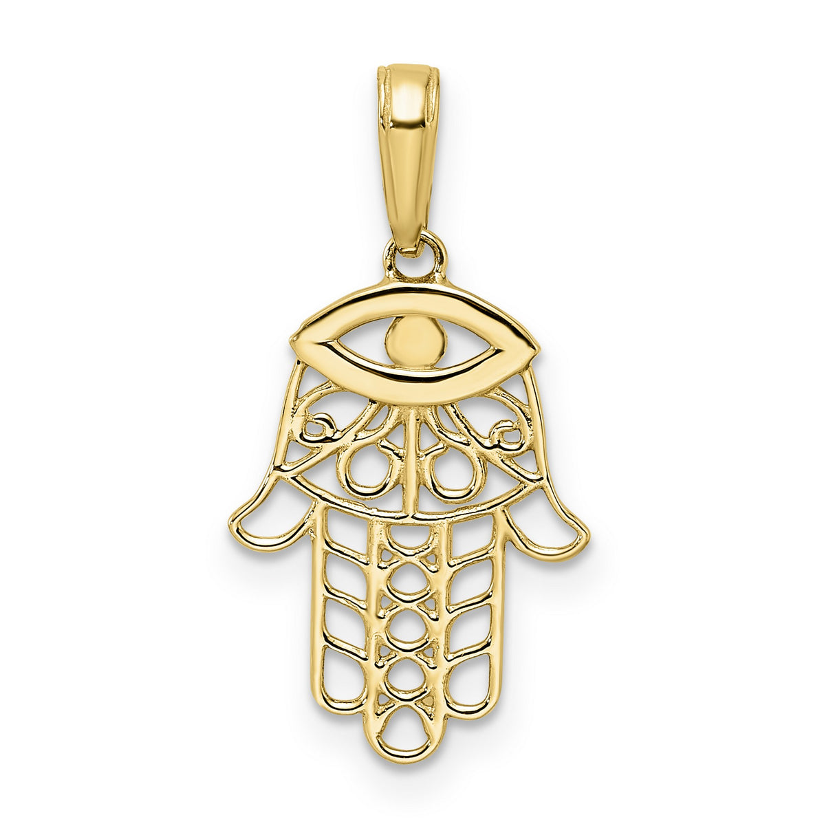 14k Yellow Gold and Rhodium Hamsa Hand Pendant with Evil Eye Design, Spiritual Protection Amulet