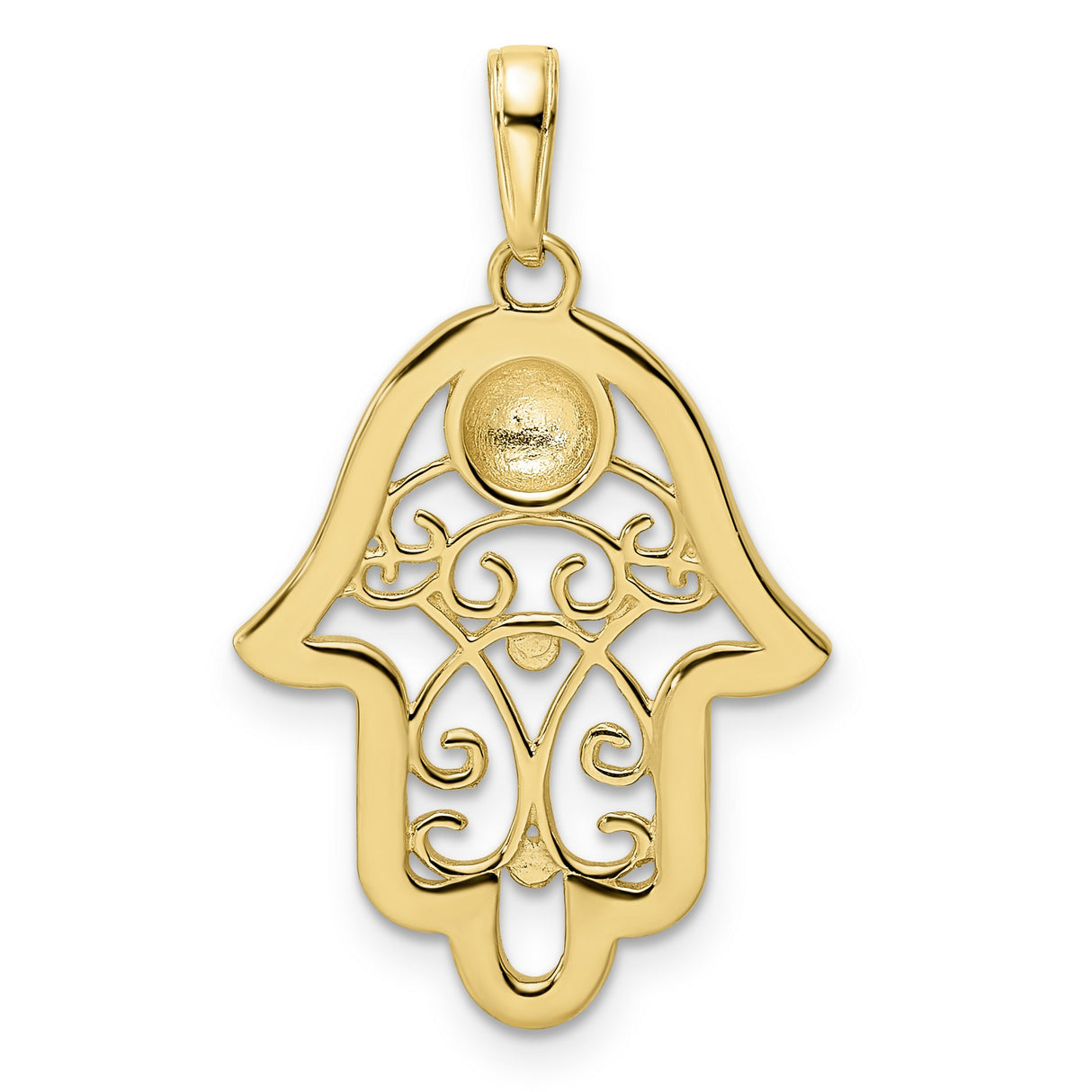 14k Multi-Tone Gold Hamsa Hand Pendant, Diamond-Cut Filigree, Spiritual Protection Charm