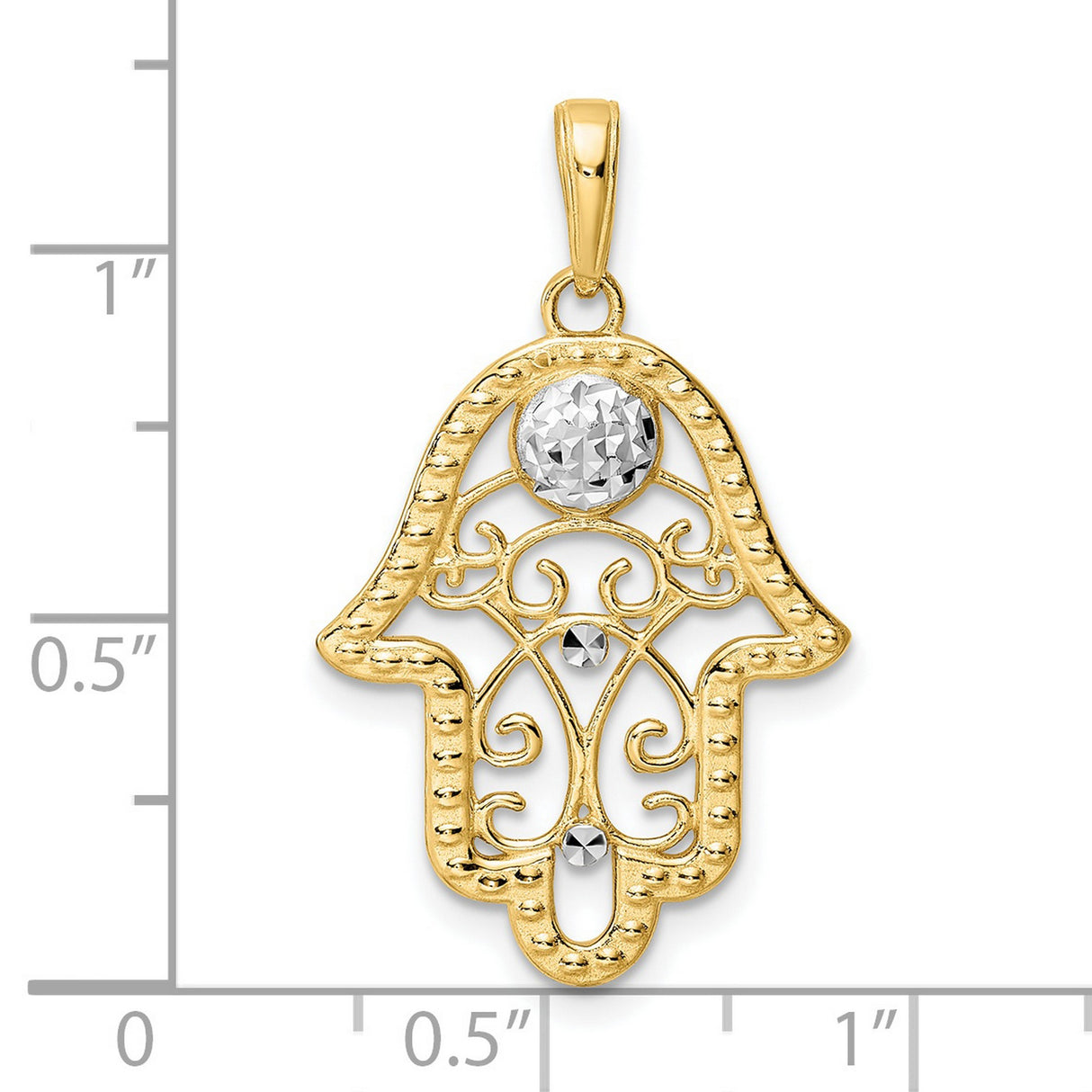 14k Multi-Tone Gold Hamsa Hand Pendant, Diamond-Cut Filigree, Spiritual Protection Charm