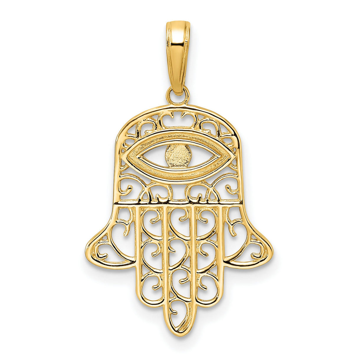 14k Multi-Tone Gold Hamsa Pendant with Evil Eye Symbol, Filigree Spiritual Amulet