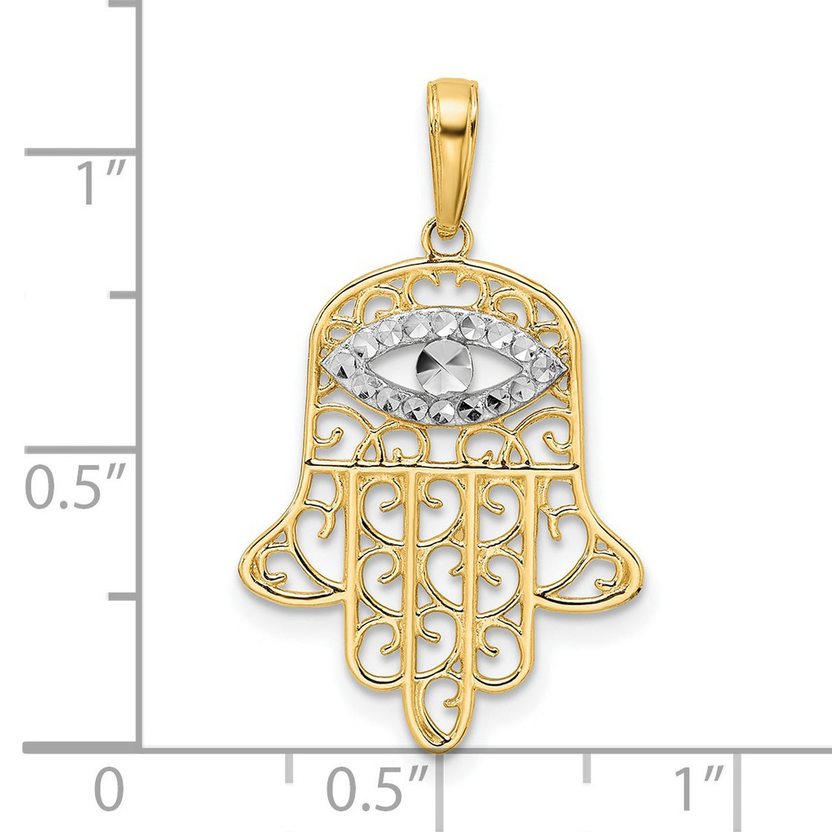 14k Multi-Tone Gold Hamsa Pendant with Evil Eye Symbol, Filigree Spiritual Amulet