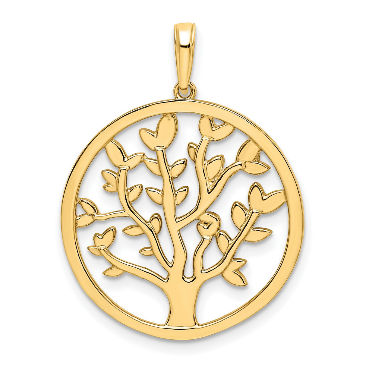 14k Yellow and Rhodium Gold Tree of Life Pendant, Two-Tone Round Charm for Women