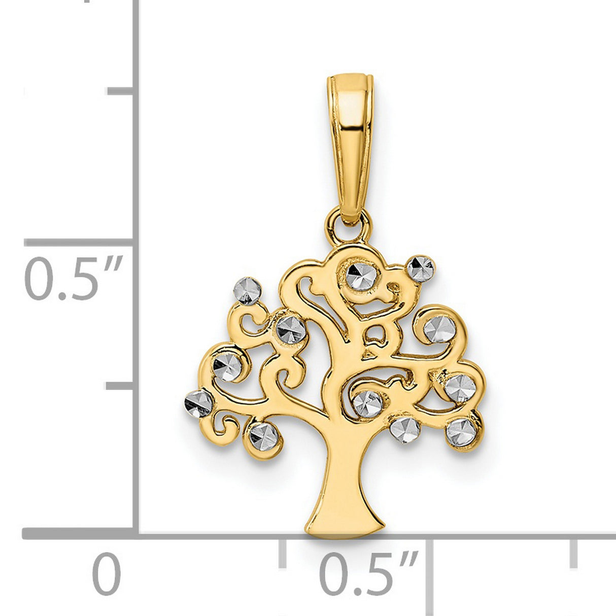14k Multi-Tone Gold Tree of Life Pendant with Rhodium Filigree and Diamond Cut Accents