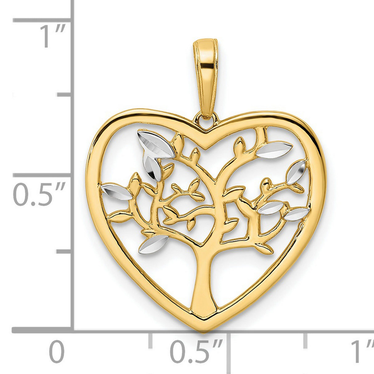 14k Multi-Tone Gold Heart Tree Pendant with Rhodium Accents, Tree of Life Design for Women