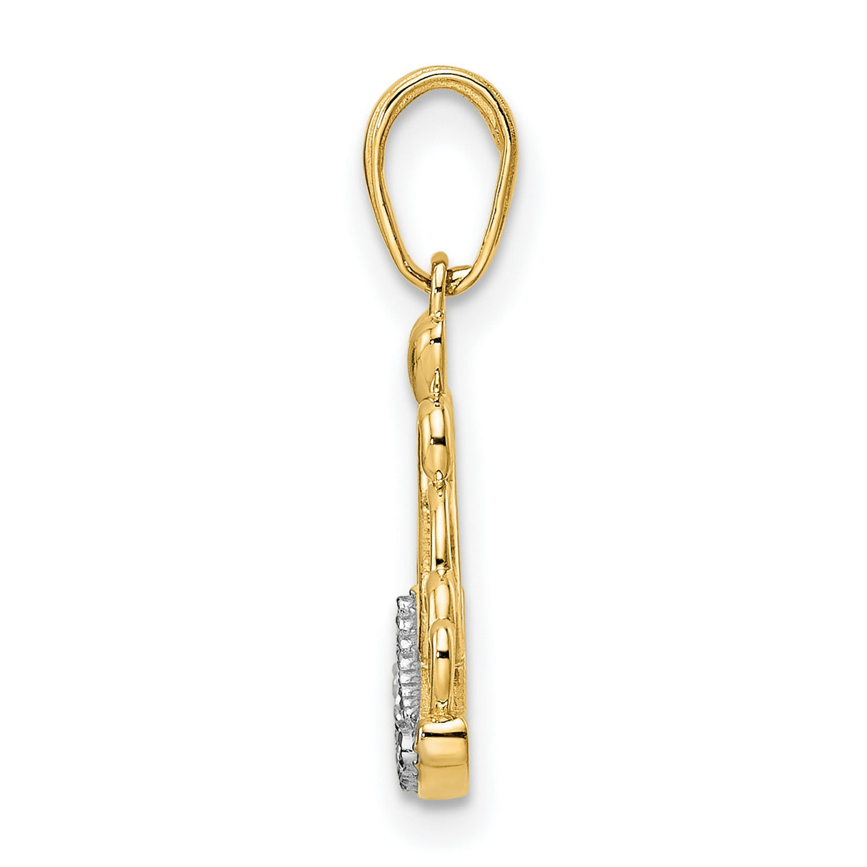 14k Multi-Tone Gold Heart Crown Pendant with Diamond-Cut Detailing, Openwork Tiara Design