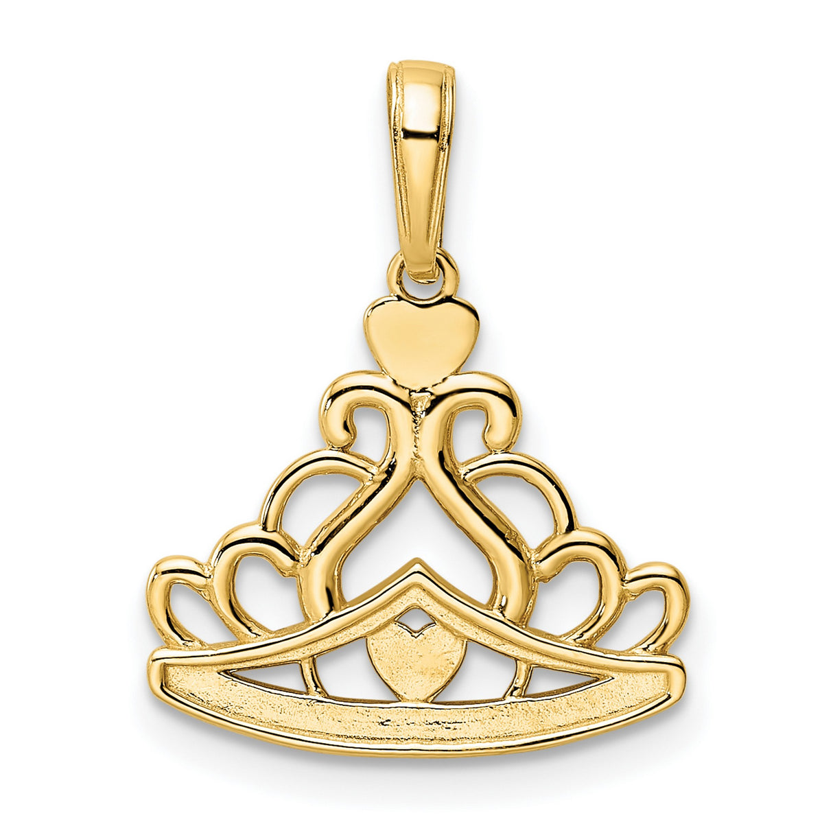 14k Multi-Tone Gold Heart Crown Pendant with Diamond-Cut Detailing, Openwork Tiara Design
