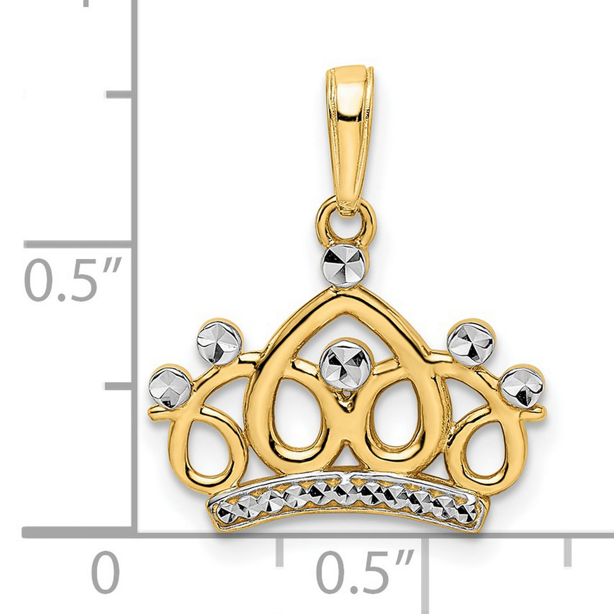 14k Multi-Tone Gold Crown Pendant with Diamond-Cut Accents, Tiara Style for Women