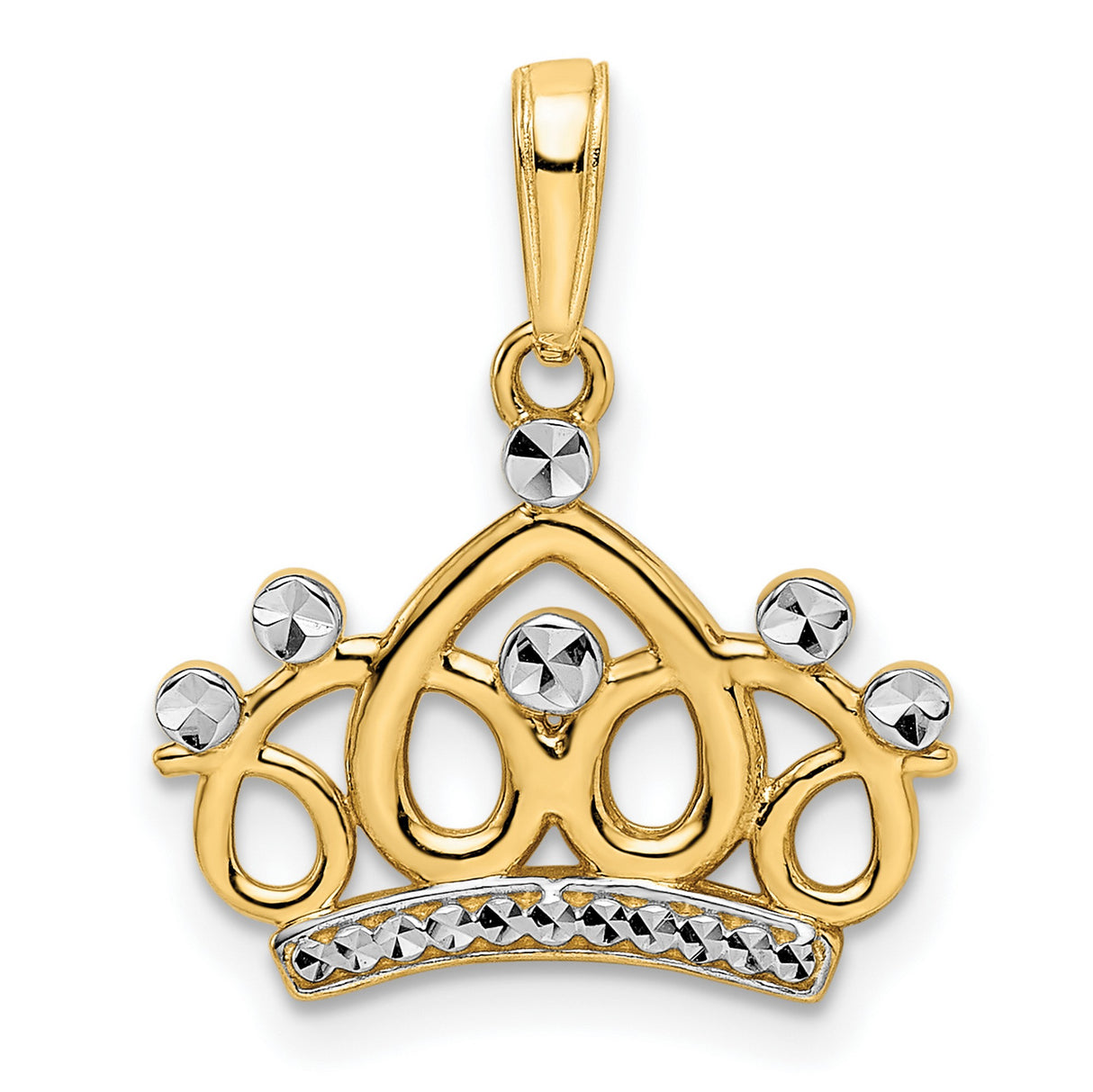 14k Multi-Tone Gold Crown Pendant with Diamond-Cut Accents, Tiara Style for Women