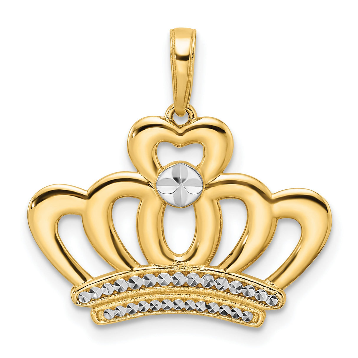 14k Multi-Tone Gold Claddagh Heart Pendant with Diamond-Cut Crown Design, Celtic Symbolic Jewelry