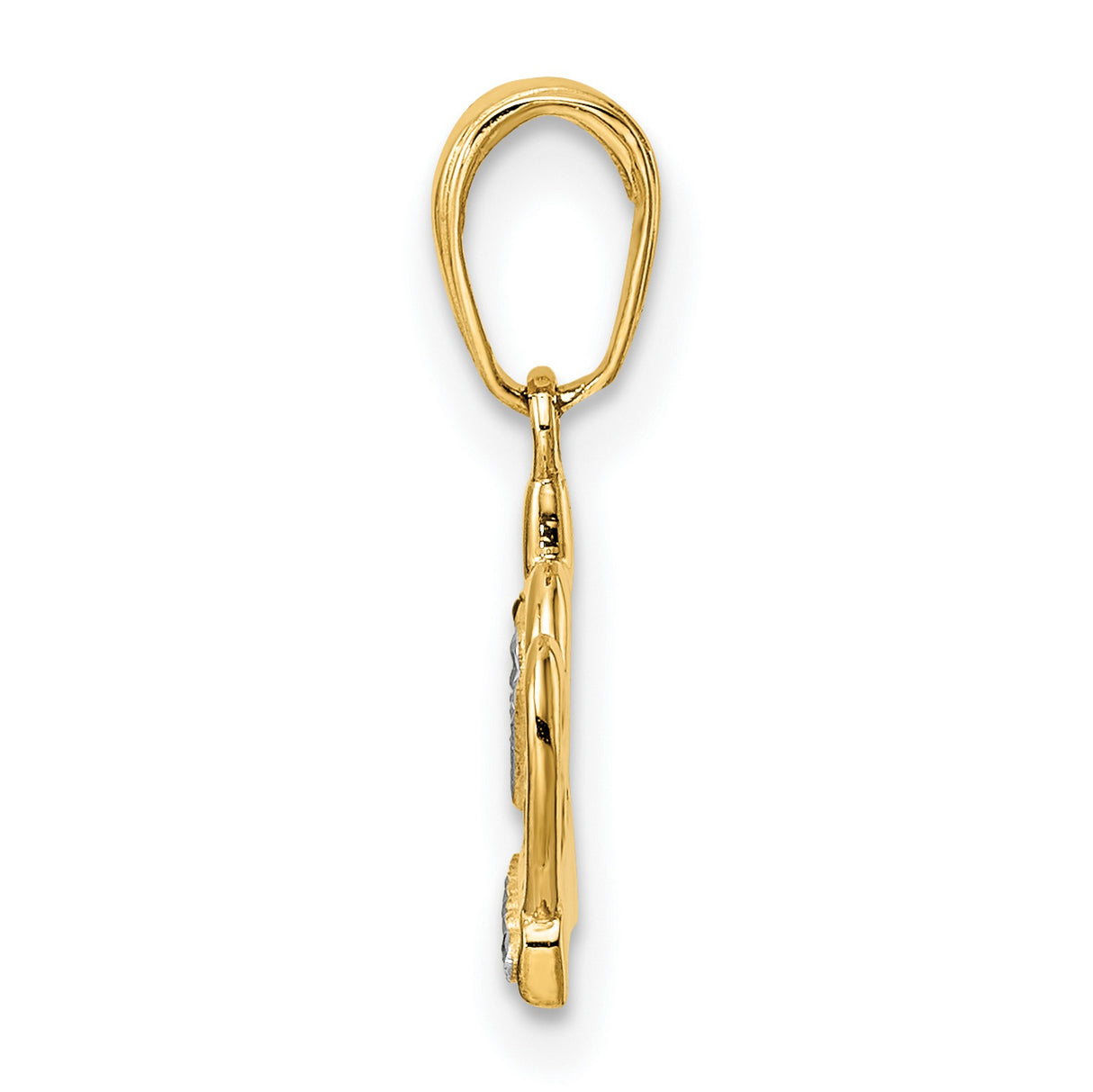 14k Two-Tone Gold Crown Pendant with Diamond-Cut Heart Design, Romantic Style for Women