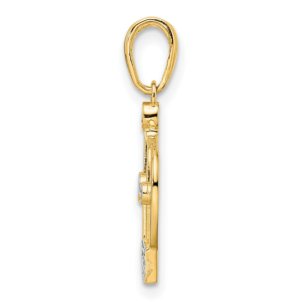 14k Yellow Gold Two-Tone Crown Pendant with Rhodium Detail, Diamond Cut Regal Charm