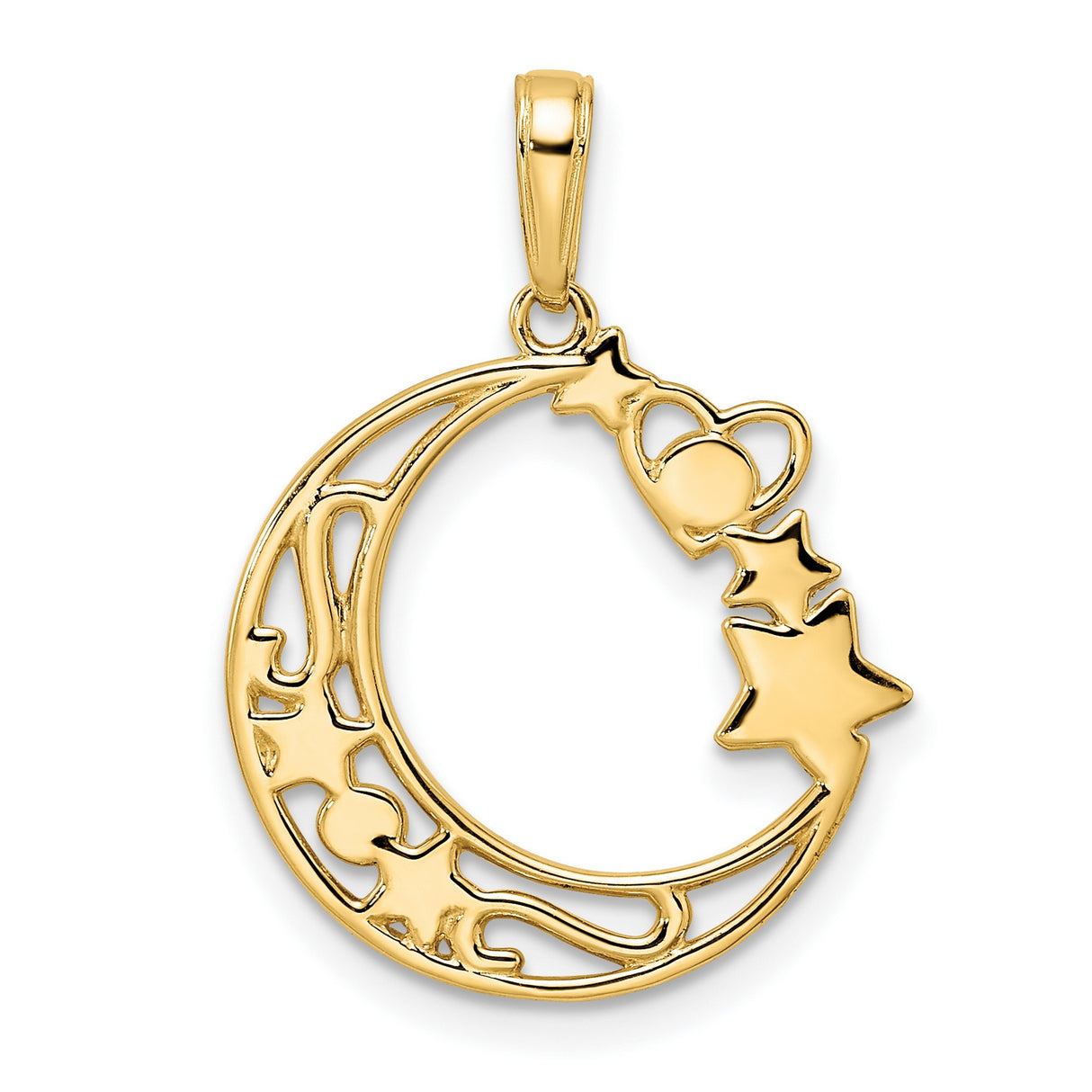 14k Multi-Tone Gold Crescent Moon Pendant with Star and Heart Accents, Celestial Style for Women