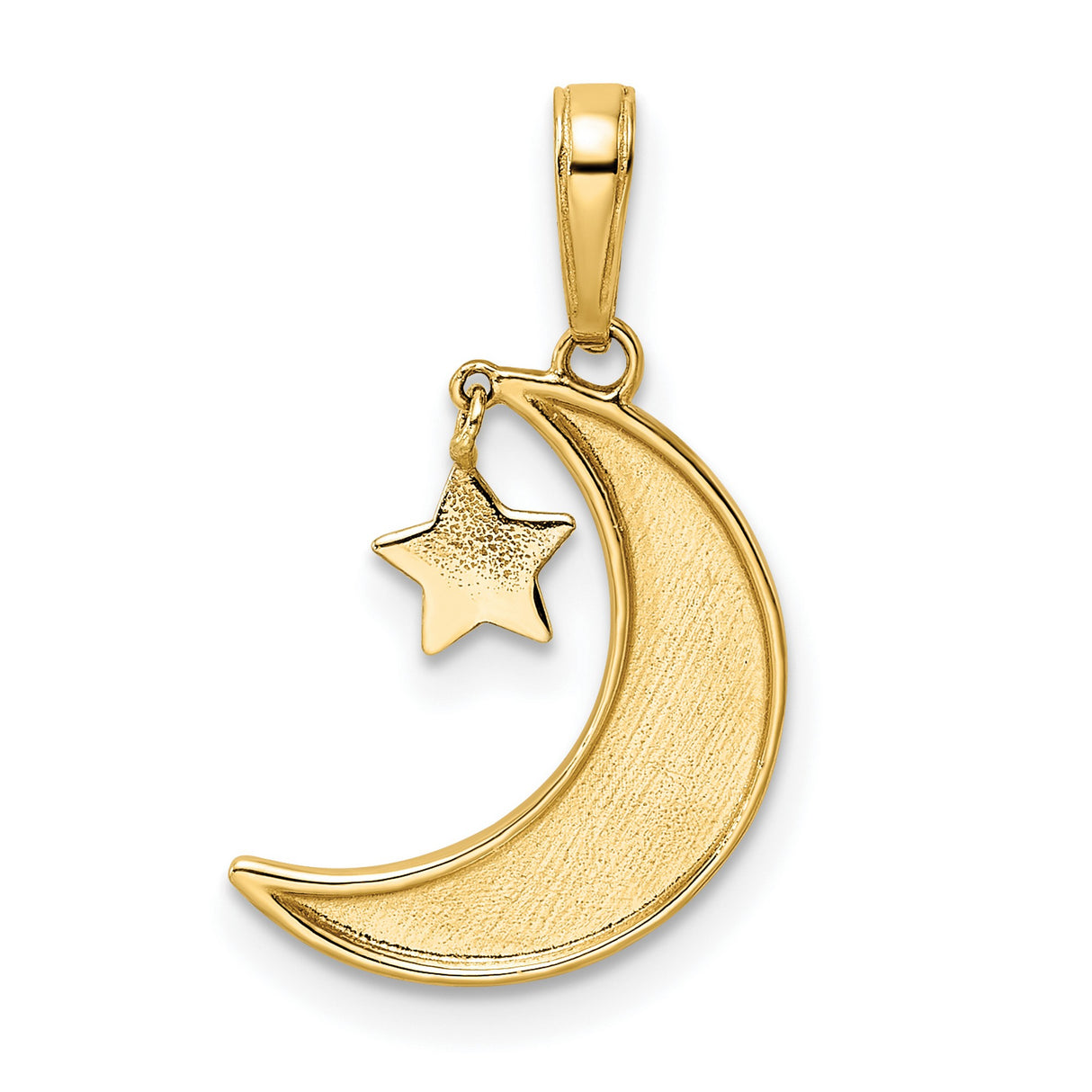 14k Multi-Tone Gold Moon and Star Pendant, Rhodium Textured Celestial Charm for Women
