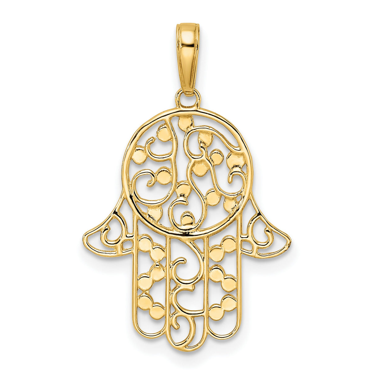 14k Multi-Tone Gold Hamsa Pendant with Filigree and Diamond Cut Accents