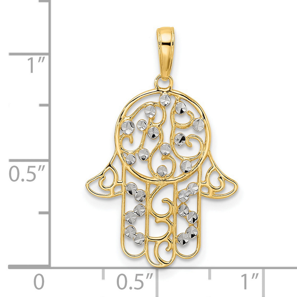 14k Multi-Tone Gold Hamsa Pendant with Filigree and Diamond Cut Accents