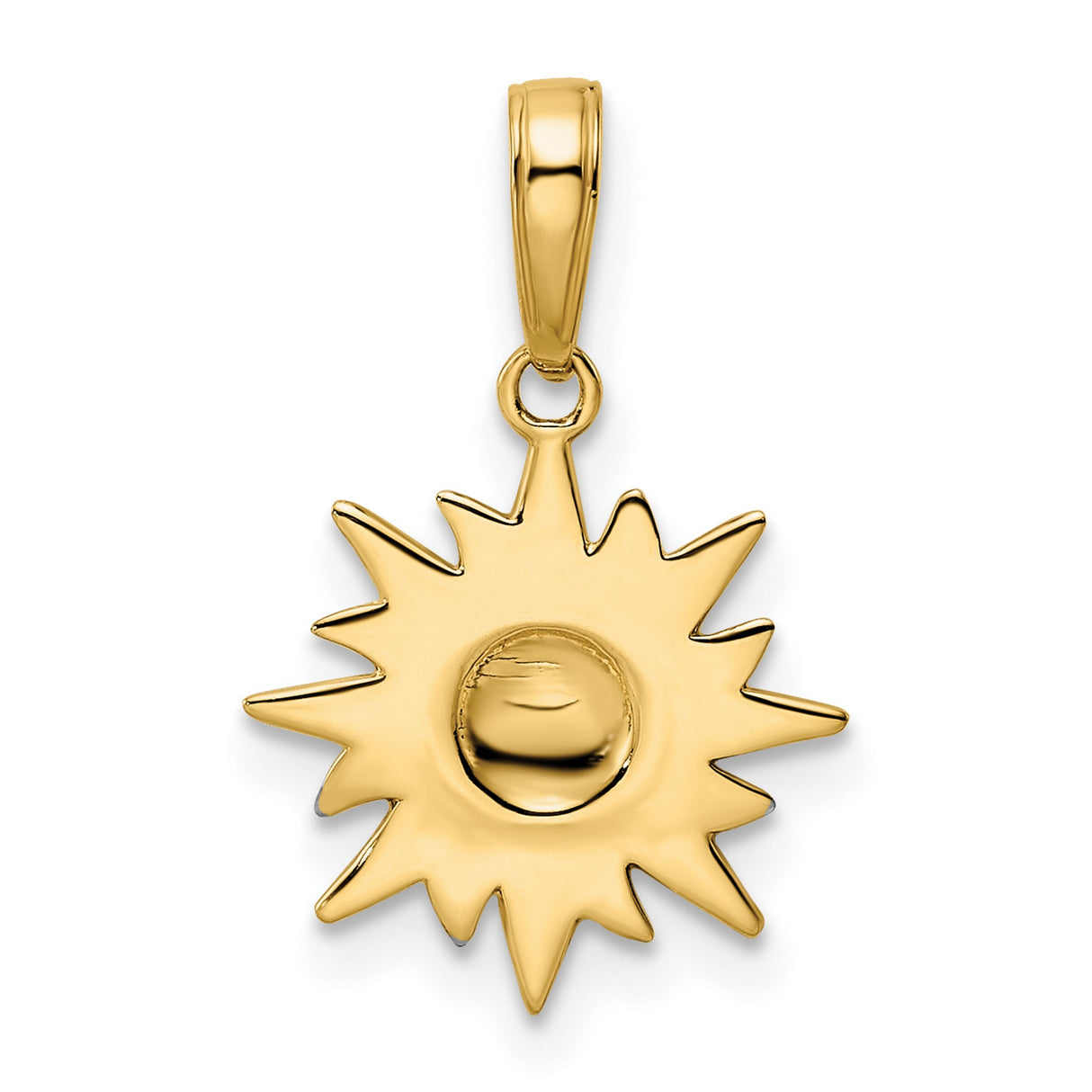 14k Two-Tone Gold Sunburst Pendant with Textured Center Celestial Charm for Women