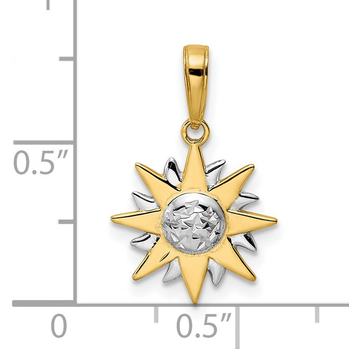14k Two-Tone Gold Sunburst Pendant with Textured Center Celestial Charm for Women