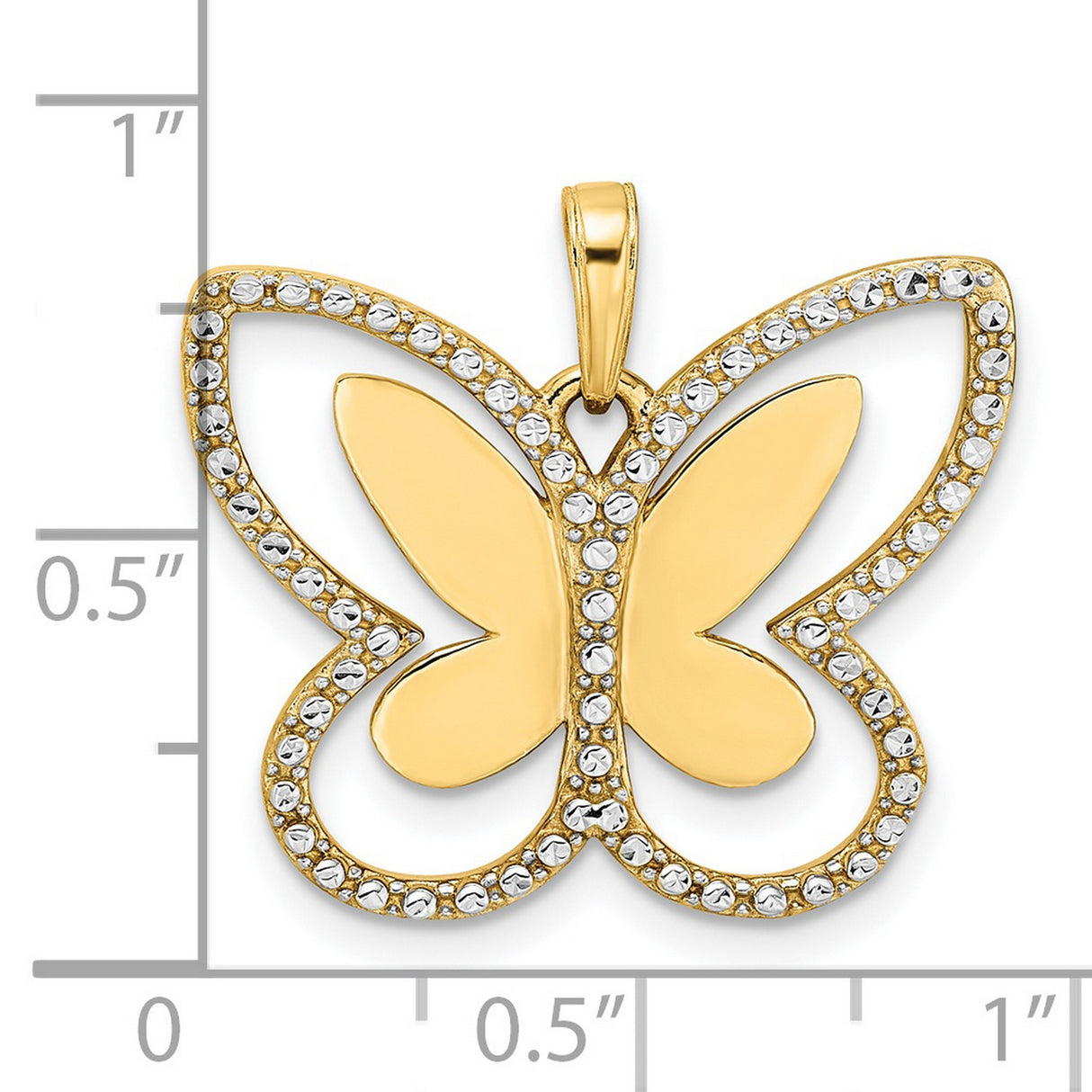14k Multi-Tone Gold Butterfly Pendant with Textured Edge, Spiritual Nature-Inspired Design