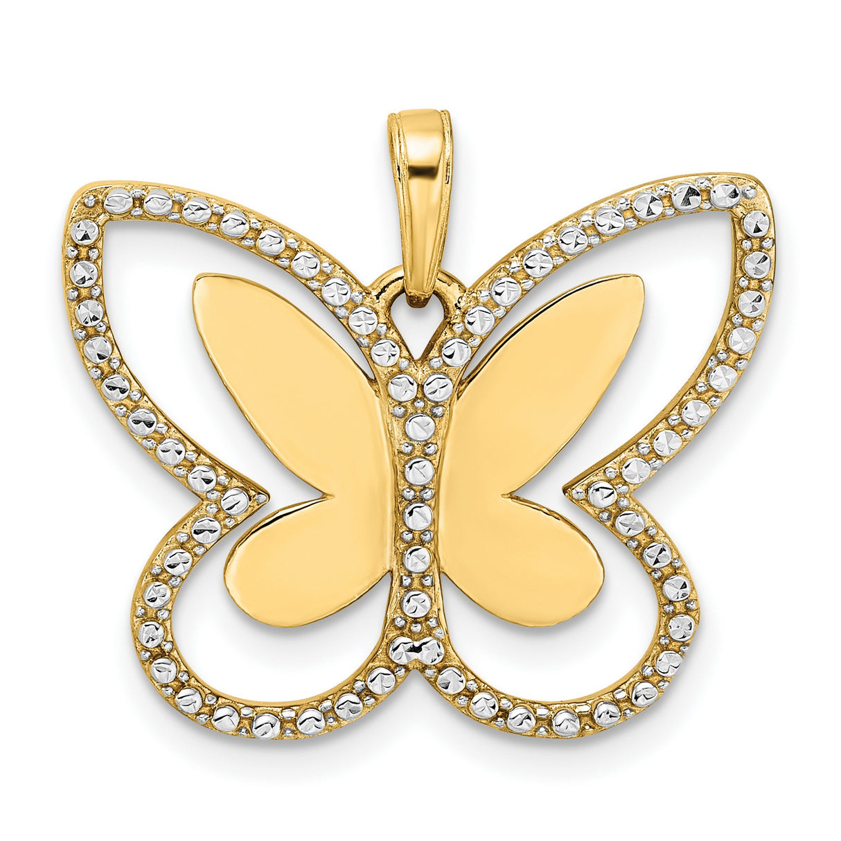 14k Multi-Tone Gold Butterfly Pendant with Textured Edge, Spiritual Nature-Inspired Design