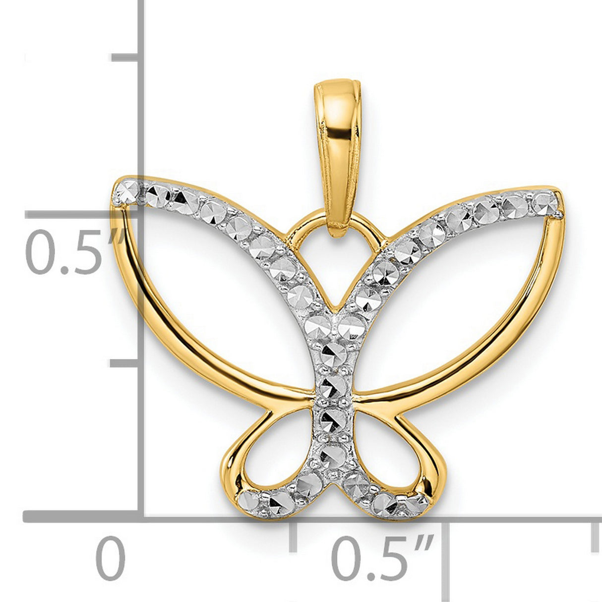 14k Yellow Gold Butterfly Pendant with Rhodium Detailing, Two-Tone Open Design for Women