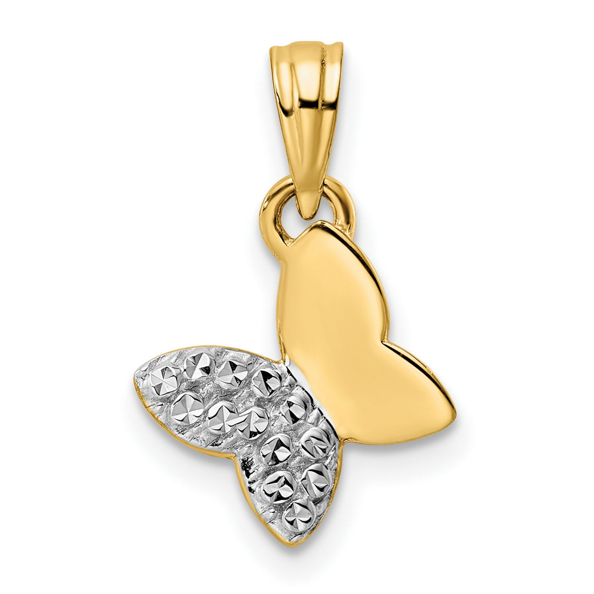 14k Multi-Tone Gold Butterfly Pendant with Rhodium Accent and Diamond-Cut Wings